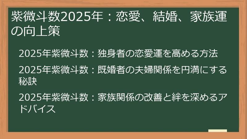 紫微斗数2025年：恋愛、結婚、家族運の向上策