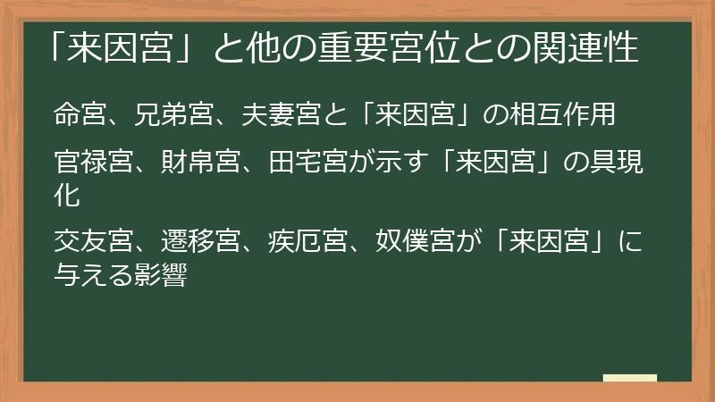 「来因宮」と他の重要宮位との関連性