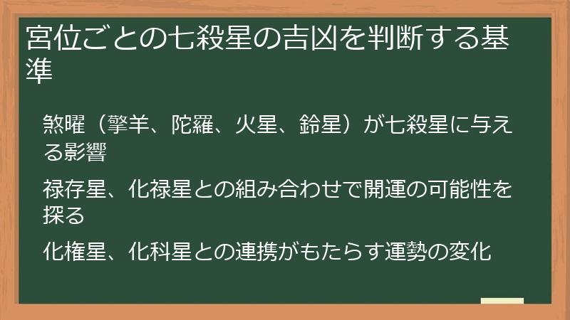 宮位ごとの七殺星の吉凶を判断する基準