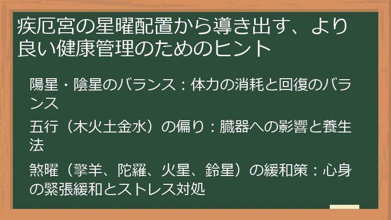 疾厄宮の星曜配置から導き出す、より良い健康管理のためのヒント