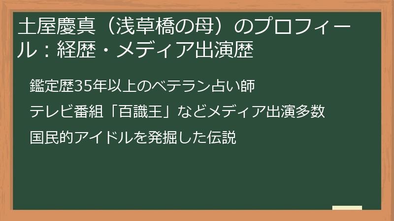 土屋慶真（浅草橋の母）のプロフィール：経歴・メディア出演歴