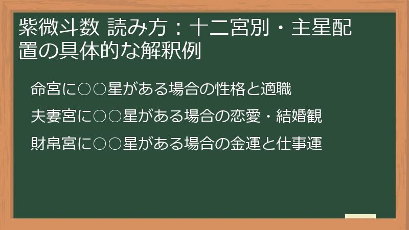 紫微斗数 読み方：十二宮別・主星配置の具体的な解釈例