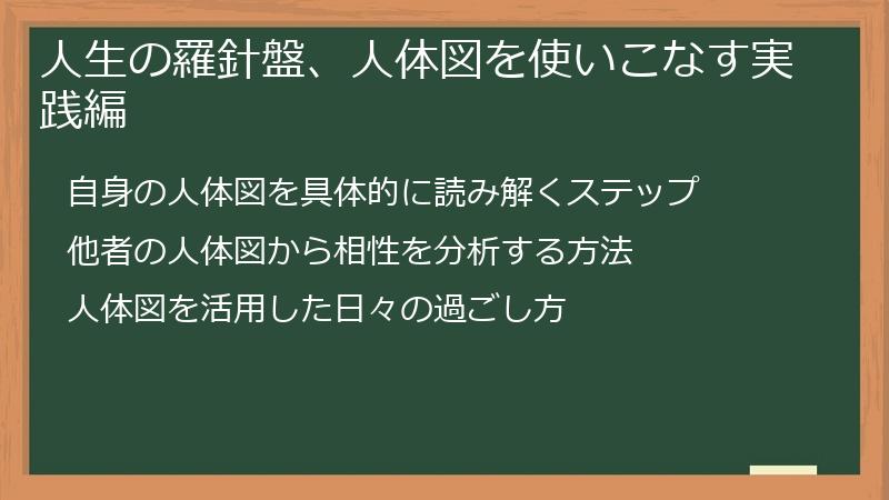 人生の羅針盤、人体図を使いこなす実践編