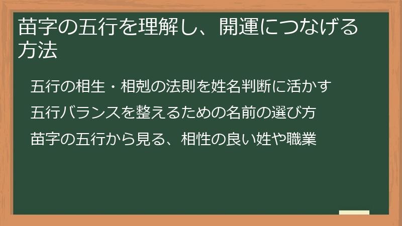 苗字の五行を理解し、開運につなげる方法