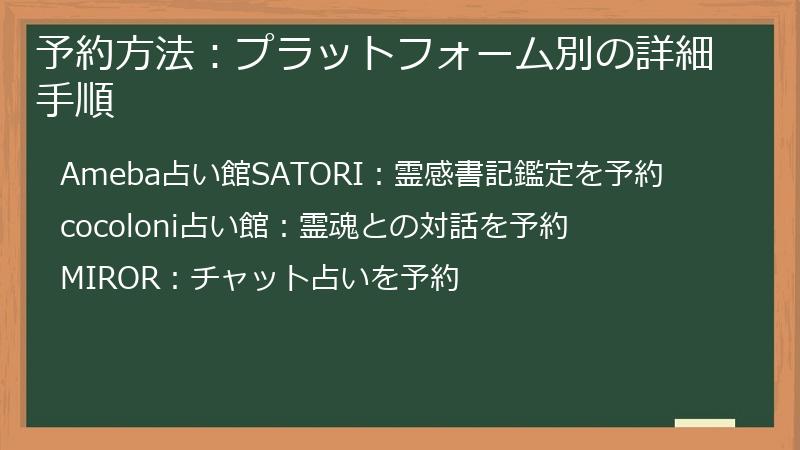 予約方法：プラットフォーム別の詳細手順