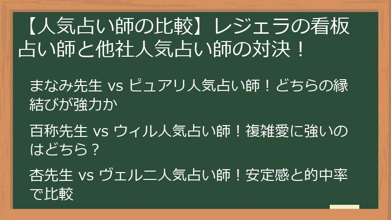 【人気占い師の比較】レジェラの看板占い師と他社人気占い師の対決！