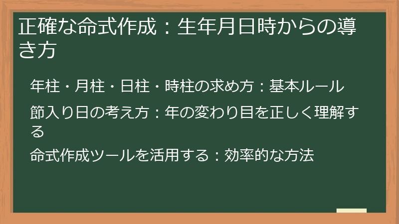 正確な命式作成：生年月日時からの導き方
