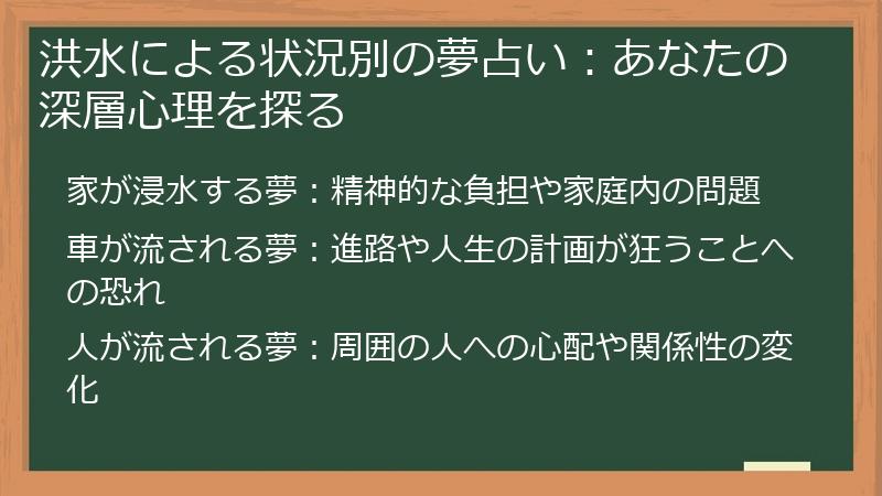 洪水による状況別の夢占い：あなたの深層心理を探る