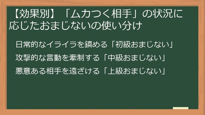 【効果別】「ムカつく相手」の状況に応じたおまじないの使い分け