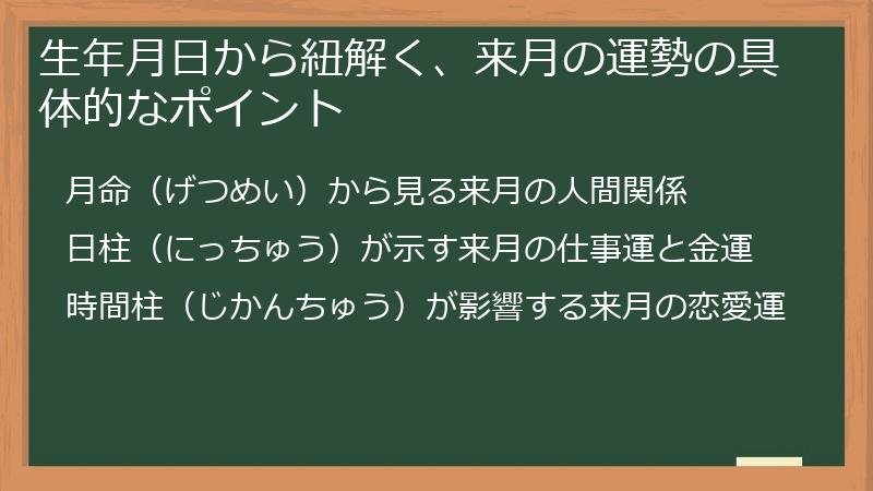 生年月日から紐解く、来月の運勢の具体的なポイント