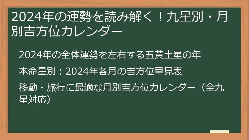 2024年の運勢を読み解く！九星別・月別吉方位カレンダー