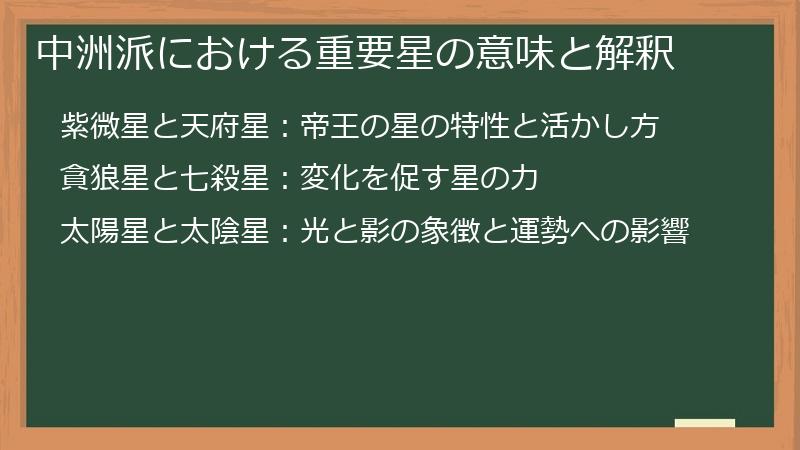 中洲派における重要星の意味と解釈