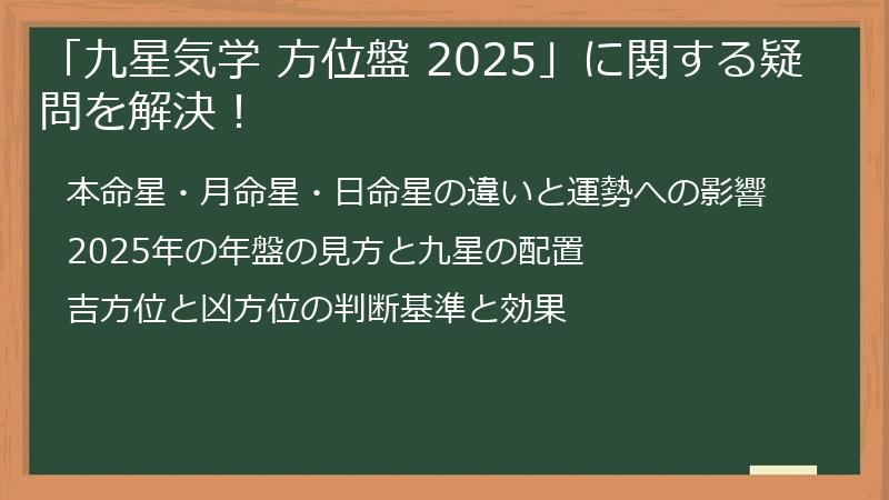 「九星気学 方位盤 2025」に関する疑問を解決!