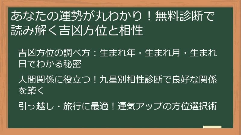 あなたの運勢が丸わかり！無料診断で読み解く吉凶方位と相性