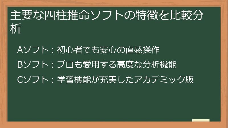 主要な四柱推命ソフトの特徴を比較分析