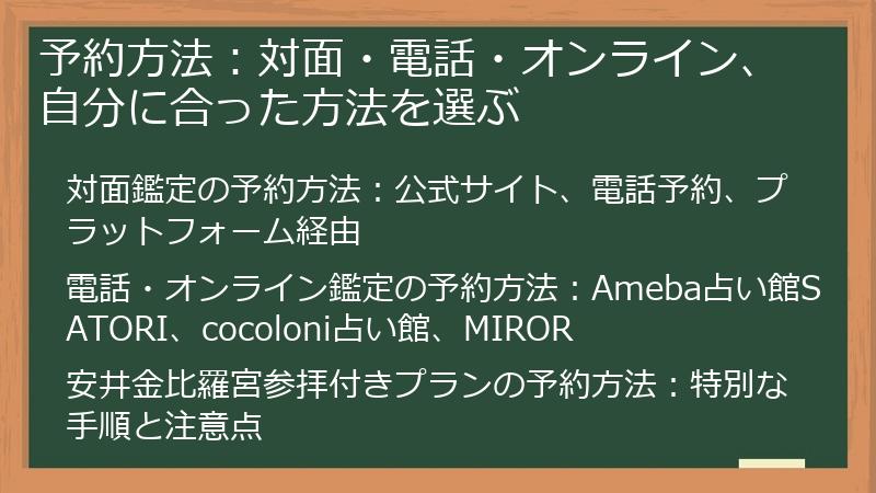 予約方法：対面・電話・オンライン、自分に合った方法を選ぶ