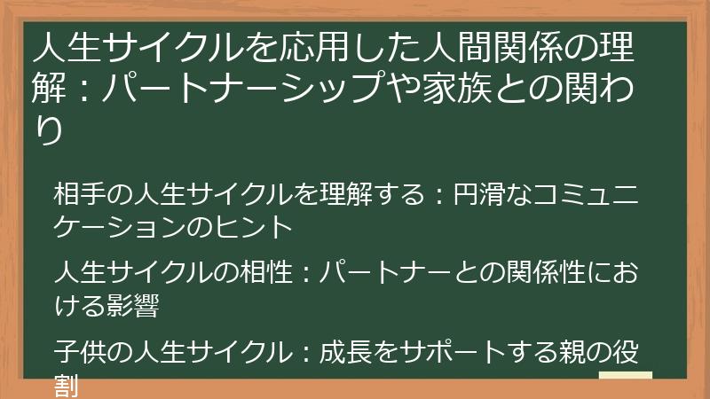 人生サイクルを応用した人間関係の理解:パートナーシップや家族との関わり