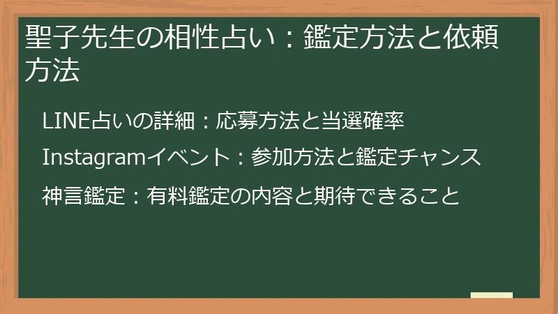 聖子先生の相性占い：鑑定方法と依頼方法