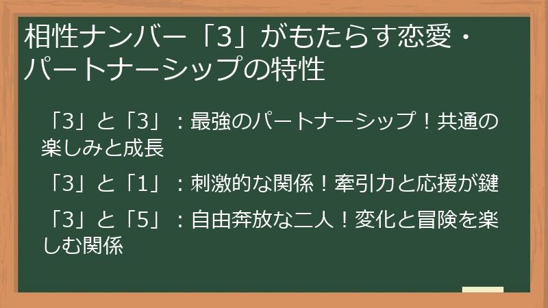 相性ナンバー「3」がもたらす恋愛・パートナーシップの特性
