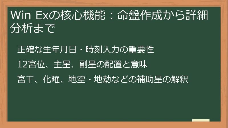 Win Exの核心機能：命盤作成から詳細分析まで