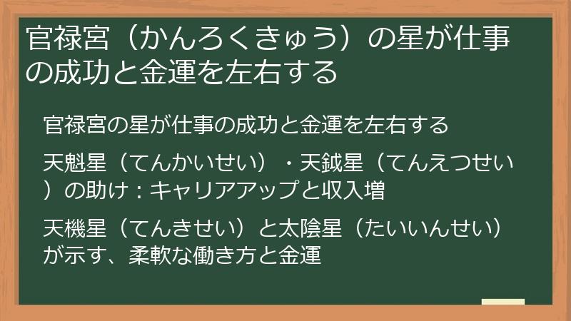 官禄宮（かんろくきゅう）の星が仕事の成功と金運を左右する