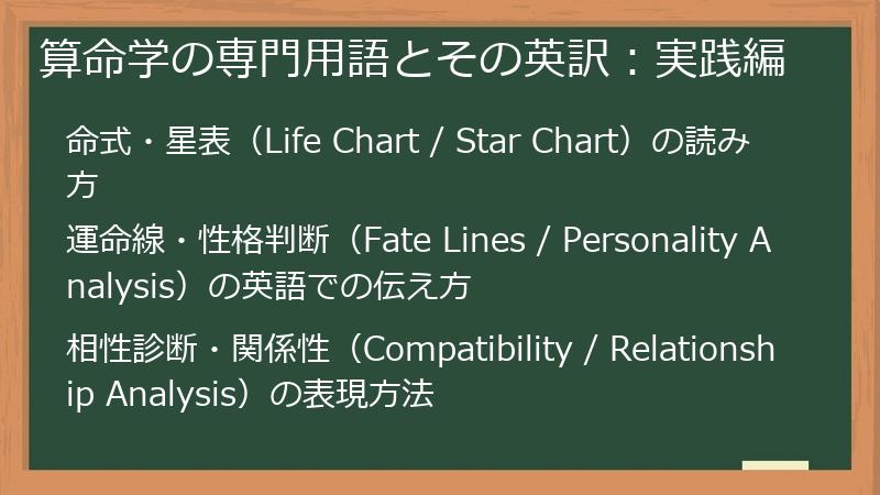算命学の専門用語とその英訳：実践編