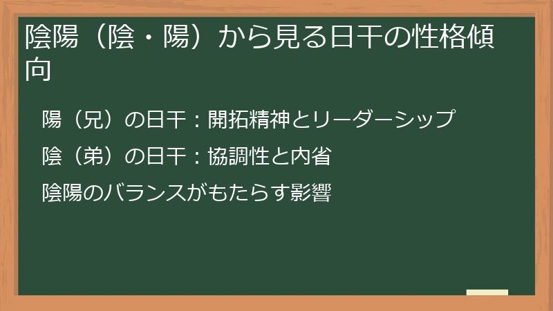 陰陽（陰・陽）から見る日干の性格傾向