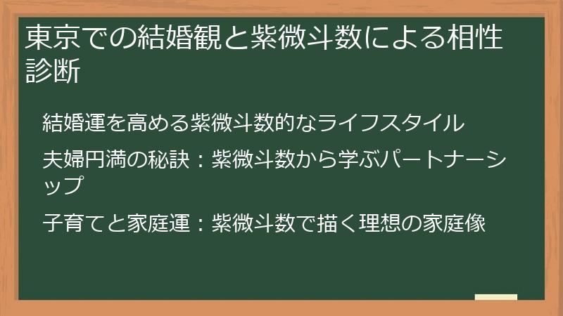 東京での結婚観と紫微斗数による相性診断