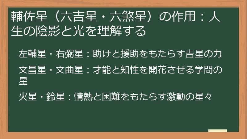 輔佐星（六吉星・六煞星）の作用：人生の陰影と光を理解する