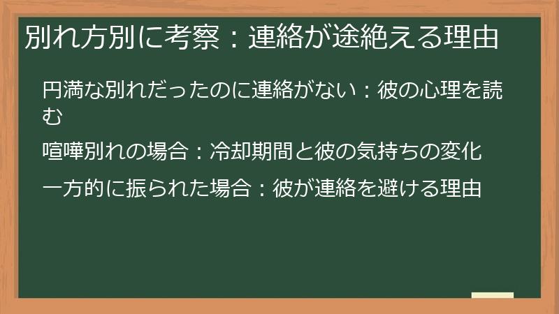 別れ方別に考察：連絡が途絶える理由