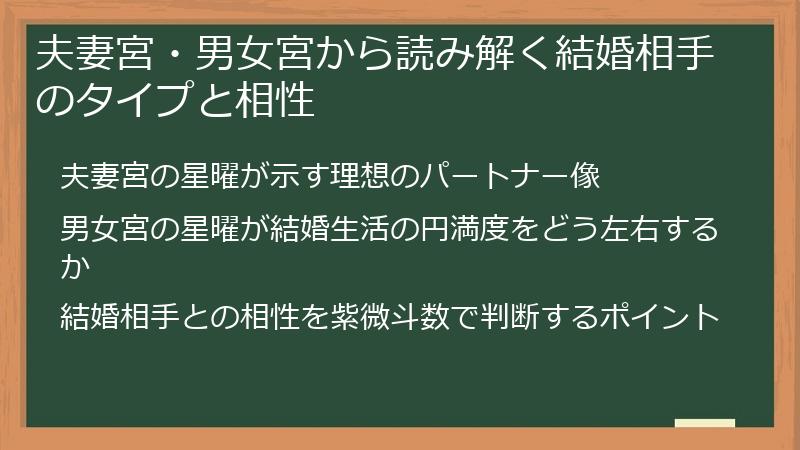 夫妻宮・男女宮から読み解く結婚相手のタイプと相性