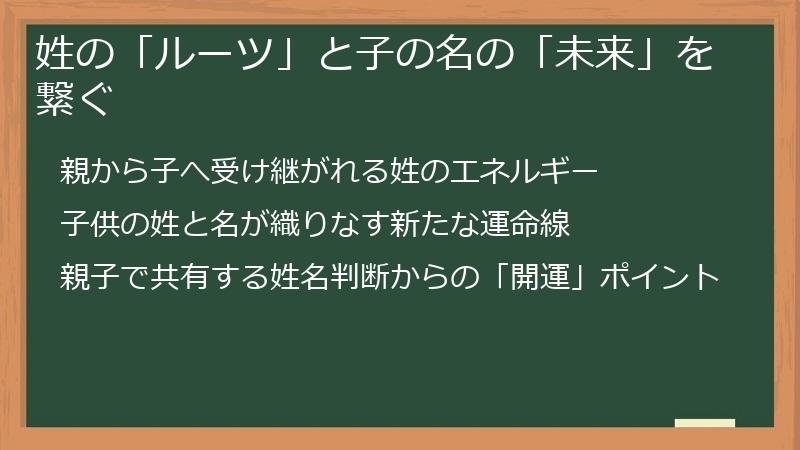 姓の「ルーツ」と子の名の「未来」を繋ぐ