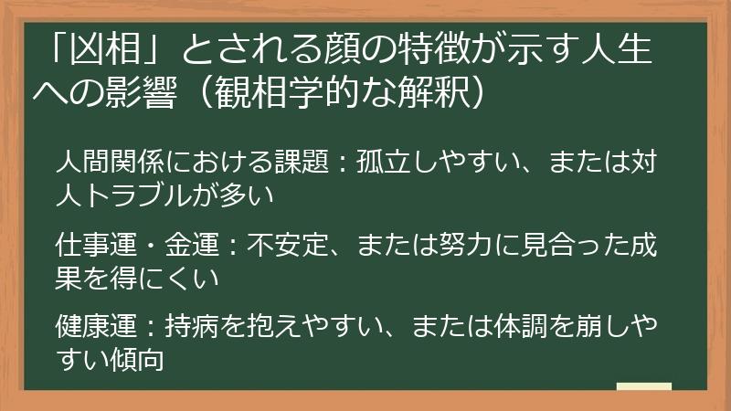 「凶相」とされる顔の特徴が示す人生への影響（観相学的な解釈）