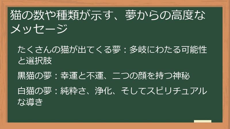猫の数や種類が示す、夢からの高度なメッセージ