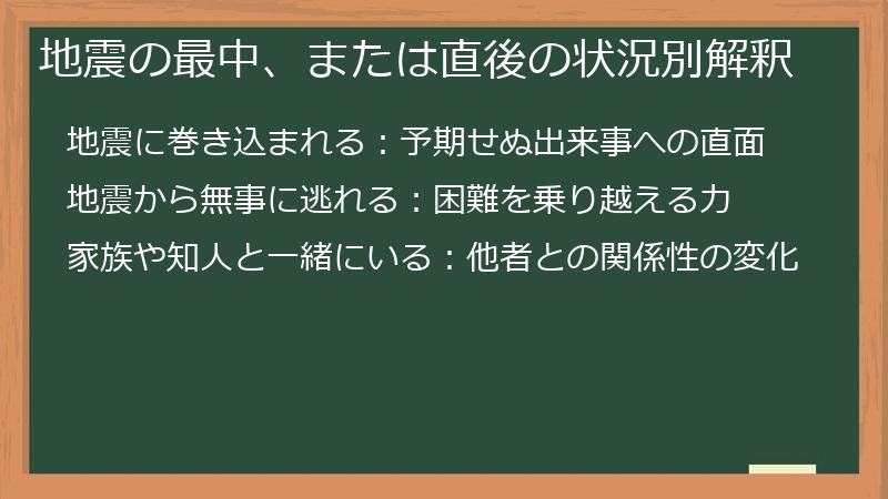 地震の最中、または直後の状況別解釈