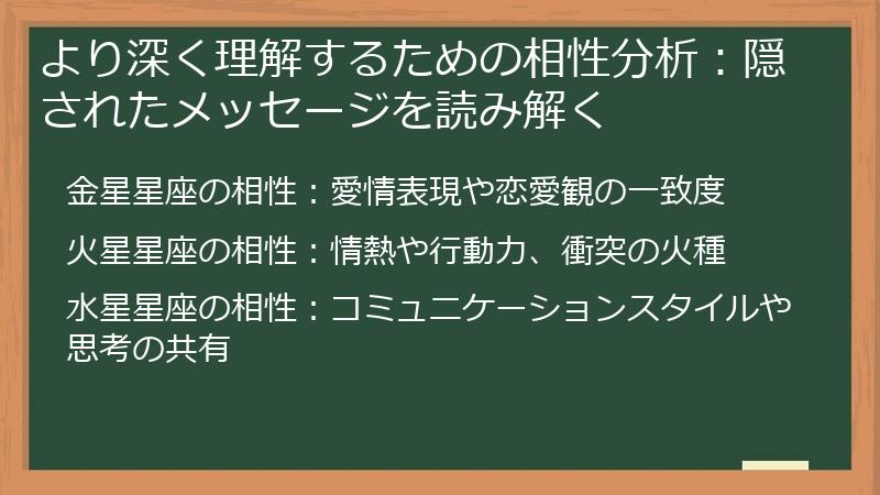 より深く理解するための相性分析：隠されたメッセージを読み解く