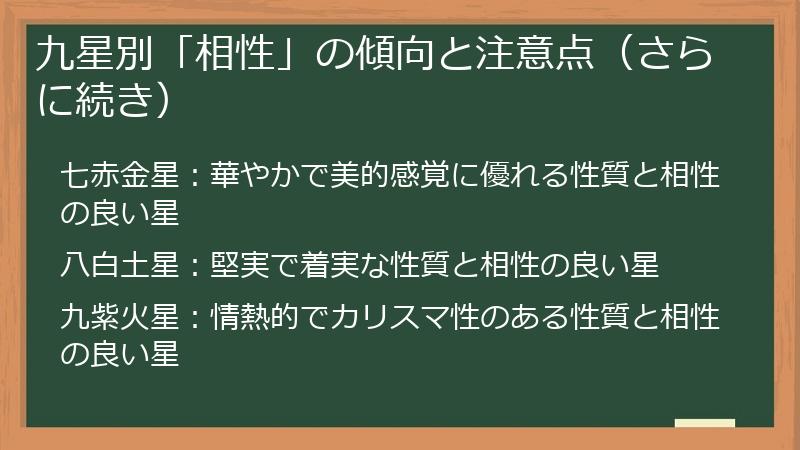 九星別「相性」の傾向と注意点（さらに続き）