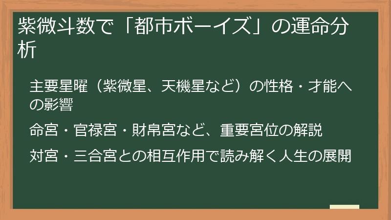 紫微斗数で「都市ボーイズ」の運命分析
