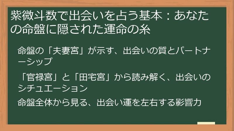 紫微斗数で出会いを占う基本：あなたの命盤に隠された運命の糸