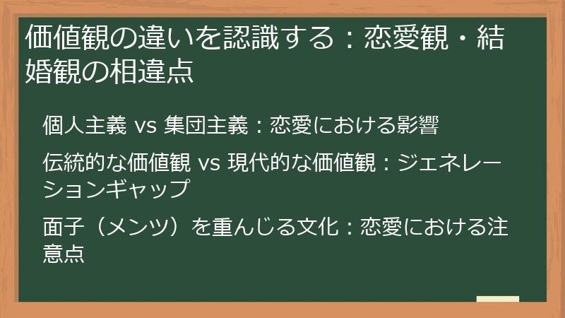 価値観の違いを認識する：恋愛観・結婚観の相違点