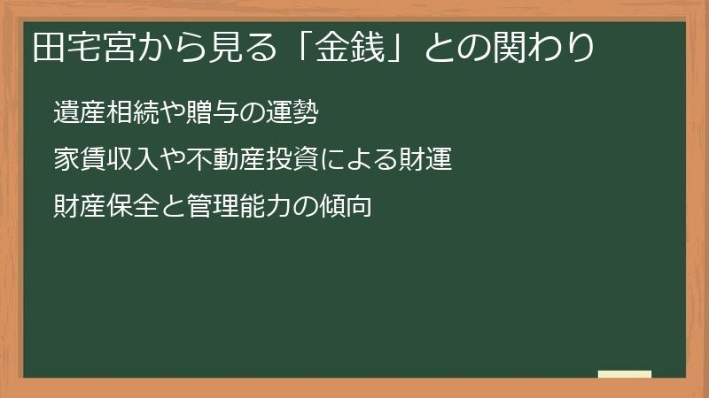 田宅宮から見る「金銭」との関わり