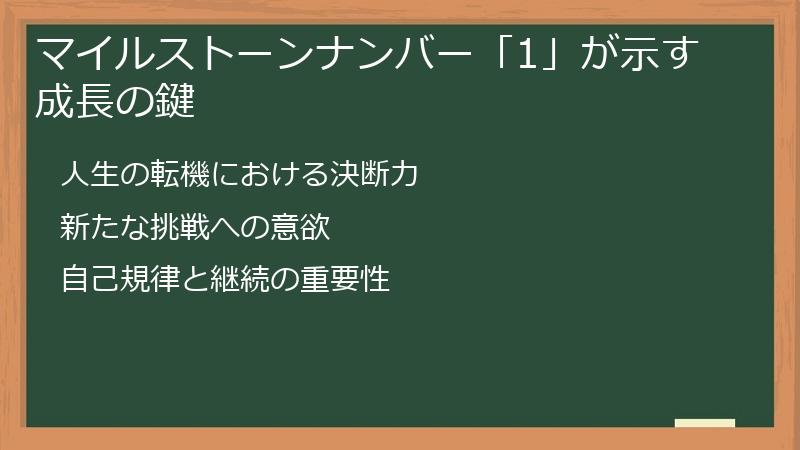 マイルストーンナンバー「1」が示す成長の鍵