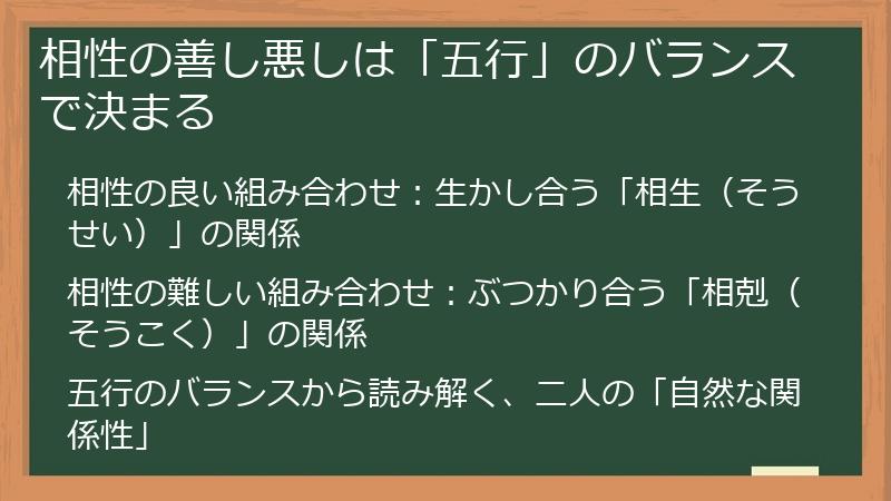 相性の善し悪しは「五行」のバランスで決まる