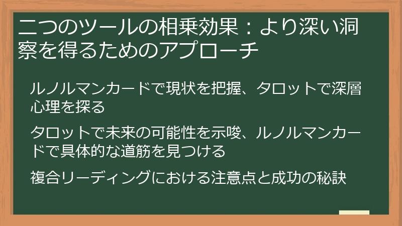 二つのツールの相乗効果：より深い洞察を得るためのアプローチ