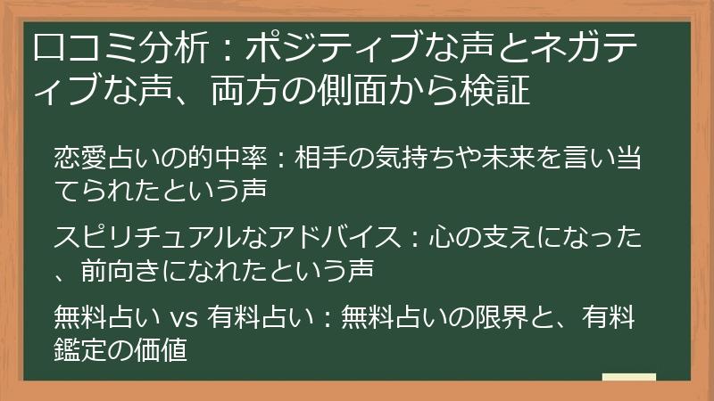 口コミ分析：ポジティブな声とネガティブな声、両方の側面から検証