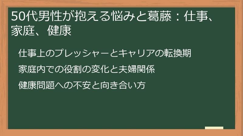 50代男性が抱える悩みと葛藤：仕事、家庭、健康
