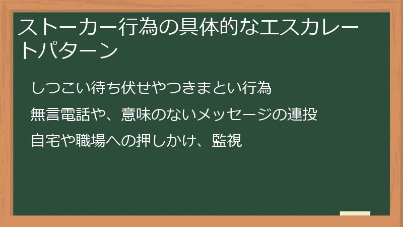 ストーカー行為の具体的なエスカレートパターン