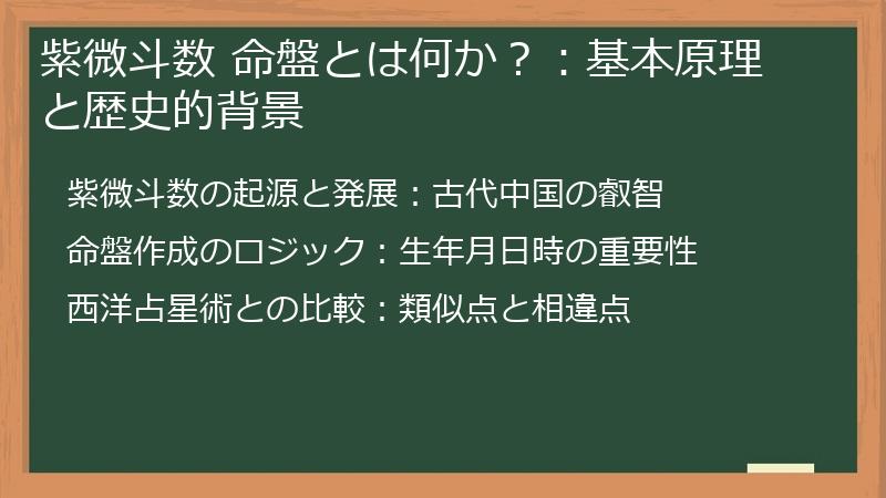 紫微斗数 命盤とは何か？：基本原理と歴史的背景