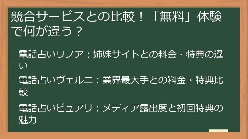 競合サービスとの比較！「無料」体験で何が違う？