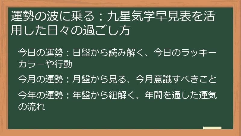 運勢の波に乗る:九星気学早見表を活用した日々の過ごし方